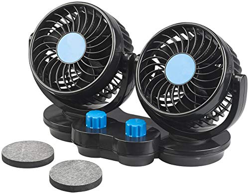 Lescars Ventilador de coche: Ventilador doble para vehículos de motor para conexión de 12 V, con 2 peldaños, 6,5 vatios (12 voltio ventilador)