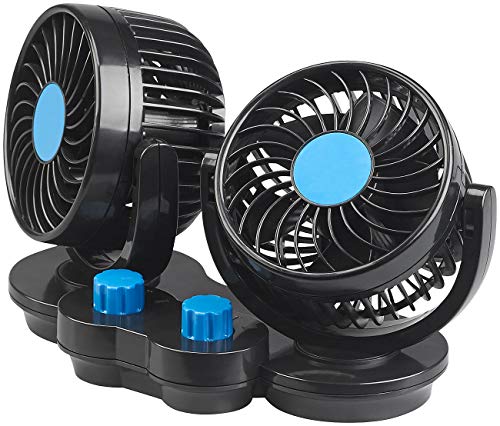 Lescars Ventilador de coche: Ventilador doble para vehículos de motor para conexión de 12 V, con 2 peldaños, 6,5 vatios (12 voltio ventilador)