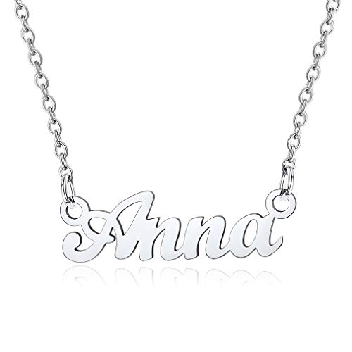 Letras de Nombres Anna Collares Resistentes Metálicos Acero Inoxidable 316L Cadena Delgada Colgantes Modernos de Cuello para Femeninas Mujeres Parejas Novias