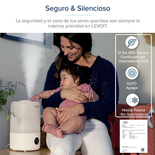 LEVOIT 3L Top-Fill Humidificador a Bebés para Aliviar Mocos con 25H, Ultrasónico de Vapor Frío y Difusor Compatible con Alexa y APP, <28dB Silencioso AUTO Modo, Temporizador a Cuarto, Dual 200S