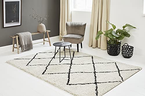 LIFA LIVING Alfombra Estampada de 80 x 150 cm para salón, Pasillo y Dormitorio, Alfombra de salón con Estampado Negro y Crema, de Suave Poliamida