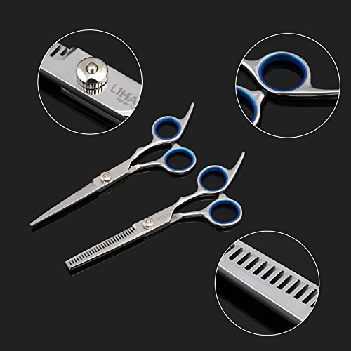 LIHAO 6"Tijeras de Peluquería Profesional para Cortar Pelos Tijeras de Entresacar Set con Peine y Pinzas para Peluquero y Salón