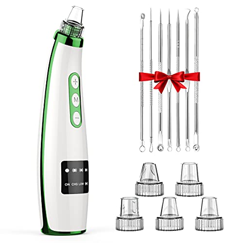 Limpiador de Poros Succionador de Puntos Negros Limpiador Facial Espinillas y Puntos Negros Electrico Extractor Poros Negros 7Pcs Acné Kit 5 Cabezales y 5 Modos Pantalla LED USB Recargable