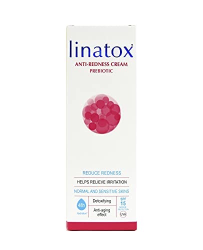Linatox Crema Anti-rojeces facial Prebiótica 50ml | Con triple efecto anti-rojeces, antiedad y detoxificante | Reduce las rojeces y alivia la irritación | Con protección SPF15UVB, UVA y de la luz azul
