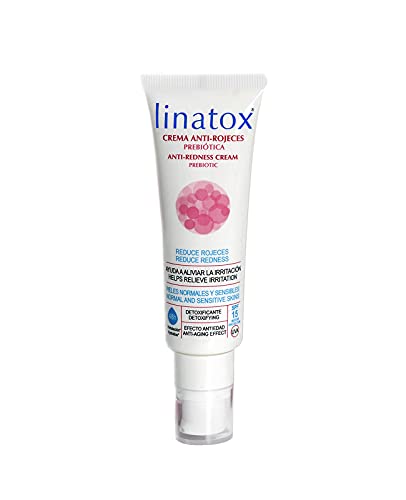 Linatox Crema Anti-rojeces facial Prebiótica 50ml | Con triple efecto anti-rojeces, antiedad y detoxificante | Reduce las rojeces y alivia la irritación | Con protección SPF15UVB, UVA y de la luz azul