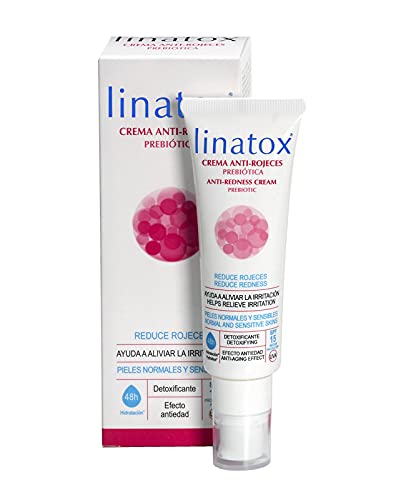 Linatox Crema Anti-rojeces facial Prebiótica 50ml | Con triple efecto anti-rojeces, antiedad y detoxificante | Reduce las rojeces y alivia la irritación | Con protección SPF15UVB, UVA y de la luz azul