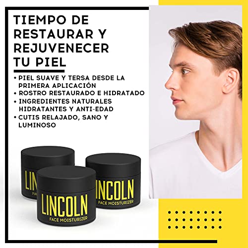 LINCOLN Crema Facial Hombre Hidratante - Crema Hidratante para Hombre Natural - Crema Hombre Facial para Piel Grasa e Hidratación de la Piel Sensible - Crema Cara Hombre con Ácido Hialurónico, 100g