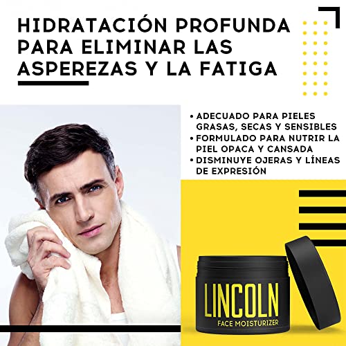 LINCOLN Crema Facial Hombre Hidratante - Crema Hidratante para Hombre Natural - Crema Hombre Facial para Piel Grasa e Hidratación de la Piel Sensible - Crema Cara Hombre con Ácido Hialurónico, 100g