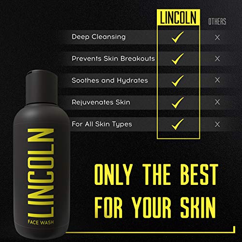 LINCOLN Face Wash For Men - Limpiador Facial Hombre contra el Acné - Gel Limpiador Facial Hombre para todo Tipo de Piel - Gel de Limpieza Facial - Cuidado Natural de la Piel para Hombres - 250 ml