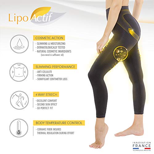 LIPO ACTIF - Legging Cintura Alta Vientre Plano - Día/Noche - Acción Adelgazamiento Enfundante y Adelgazante - Efecto Push Up - Tecnología Francesa Cosméto Céramic