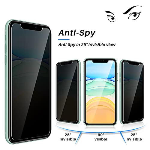 LϟK 2 Pack Protector de Pantalla de Privacidad Compatible con iPhone 11 y iPhone XR 6.1 Pulgada - Cristal Templado Funda Compatible Sin Burbujas Dureza 9H Kit Fácil de Instalar Doble Protección