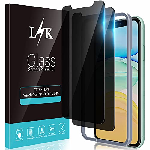 LϟK 2 Pack Protector de Pantalla de Privacidad Compatible con iPhone 11 y iPhone XR 6.1 Pulgada - Cristal Templado Funda Compatible Sin Burbujas Dureza 9H Kit Fácil de Instalar Doble Protección