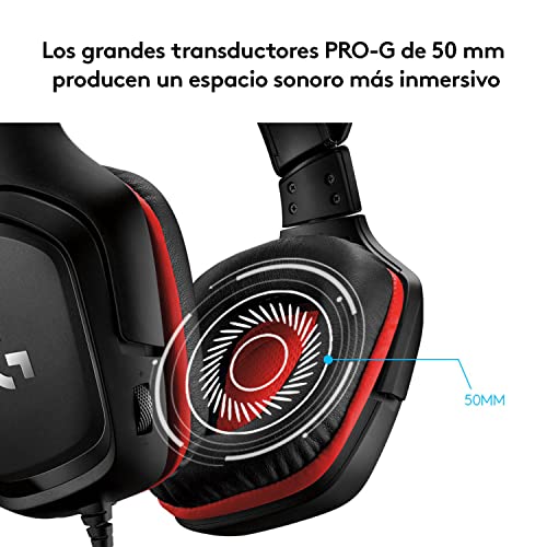 Logitech G332 Auriculares Gaming con Cable, Audio Estéreo, Transductores 50 mm, 3.5 mm Jack, Micrófono Volteable para Silenciar, Ligero, PC/Mac/Xbox One/PS4/Nintendo Switch, Negro/Blanco