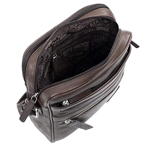 Lois - Bolso Hombre Bandolera Piel Grande - Bolso de Hombro de Piel Cuero Auténtico de Marca LOIS - Bolsito Hombre Piel para Uso Casual, Trabajo o Viaje 305926, Color Marron