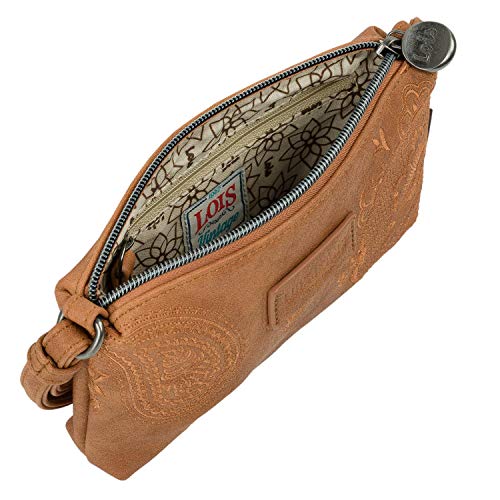 Lois - Mini Bolso Bandolera de Mujer de Piel Ecológica Sintética PU Ideal para Uso Diario Móvil 302679, Color Camel