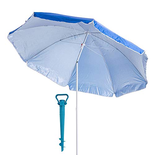 LOLAhome Pack sombrilla de Playa de Ø 200 cm Azul de Acero, y Soporte