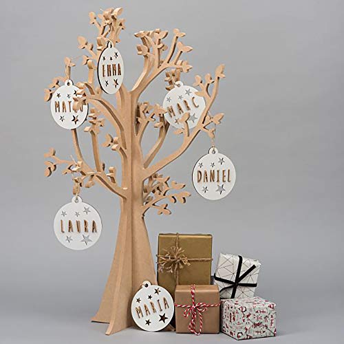 LolaPix Bola de Navidad Personalizada con Nombre. 100% Madera Gestión Sostenible. Cordel Incluido. Descuentos por cantidad.