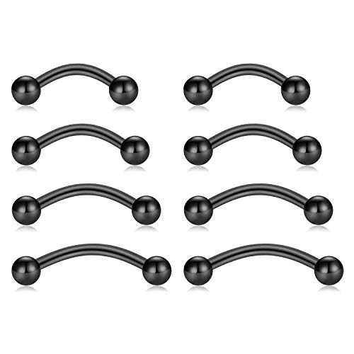 Longita 4 Pares Curvados Ceja Oreja Ombligo Vientre Anillo Barbell Rook Pendientes 14G Acero Inoxidable Piercing Joyería 6mm 8mm 10mm 12mm-Negro