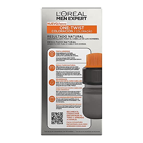 L'Oreal Men Expert One Twist Tinte Semipermanente para Hombres - Disimula tus canas en 5 minutos - Resultado natural hasta 6 semanas - Tono 2 Negro