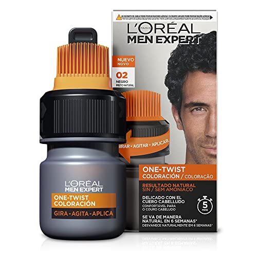 L'Oreal Men Expert One Twist Tinte Semipermanente para Hombres - Disimula tus canas en 5 minutos - Resultado natural hasta 6 semanas - Tono 2 Negro
