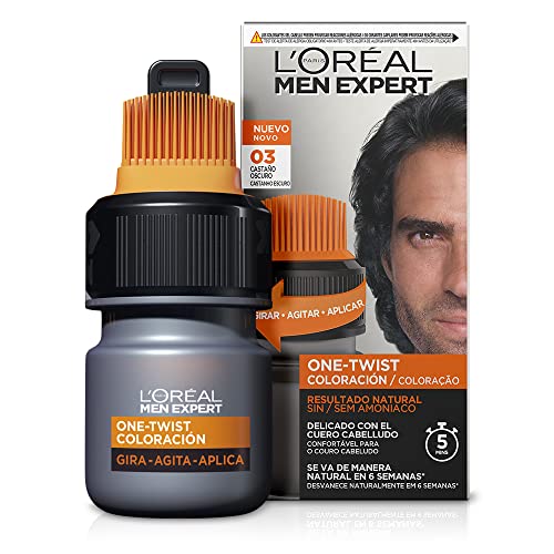 L'OREAL Men Expert One Twist Tinte Semipermanente Para Hombres - Disimula Tus Canas En 5 Minutos - Resultado Natural Hasta 6 Semanas - Tono 3, color Castaño Oscuro