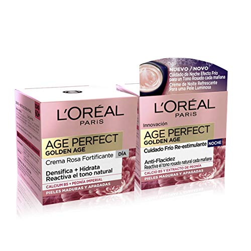 L'Oréal Paris Age Perfect Golden Age Set de Crema de Día Fortificante de Rosas y Crema de Noche Fortificante, Antiarrugas y Luminosidad, Pieles Maduras y Apagadas, 50 ml cada una