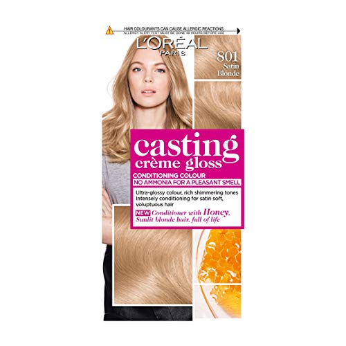 L'Oréal Paris Casting Crème Tinte para el cabello semipermanente, fórmula sin amoníaco y acondicionador con infusión de miel, acabado brillante, color para hasta 28 champús, color: 801 rubio satinado