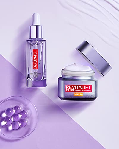 L'Oréal Paris Crema Rellenadora Intensiva Revitalift Filler Con Ácido Hialurónico Y Spf, Que Devuelve 10 Años De Volumen, Protegiendo De Los Rayos Uvb Y Uva, 50 Mililitro