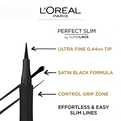 L'Oréal Paris, Delineador Líquido Super Liner Perfect Slim, Negro Intenso y preciso, Resistente al Agua, 01 Intense Black