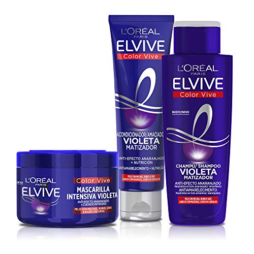 L'Oreal Paris Elvive Color Vive Mascarilla Intensiva Violeta Matizadora, Para Pelo con Bases Oscuras, Mechas o Decolorado Rubio o Gris, Pack de 3 unidades x 300 ml, Total 900 ml