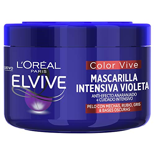 L'Oréal Paris Elvive Color Vive Pack Violeta, Champú Matizador y Mascarilla Intensiva, Suaviza y Nutre, Neutraliza Tonos Anaranjados, Para Pelo Teñido, Rubio, Decolorado o Gris, 200 ml y 250 ml