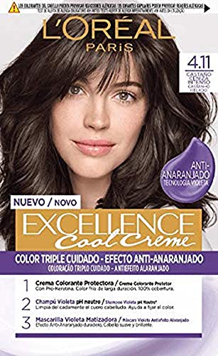 L'Oréal Paris Excellence Cool Creme Color Triple Cuidado, Tono 4.11 Castaño Ceniza Intenso - 260 g