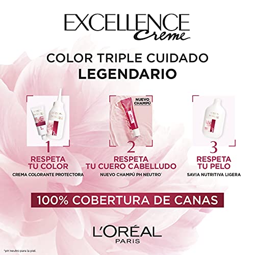 L'Oréal Paris Excellence Creme Tinte Permanente Triple Cuidado 00% Cobertura Canas Tono 8 Rubio Claro - Pack 3 Es, Amarillo