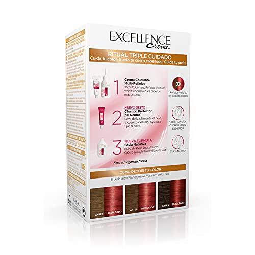 L'Oréal Paris Excellence Intense Tinte Permanente Triple Cuidado 100% Cobertura Canas Tono 6.66 Rojo Escarlata Intenso - Pack 3 unidades