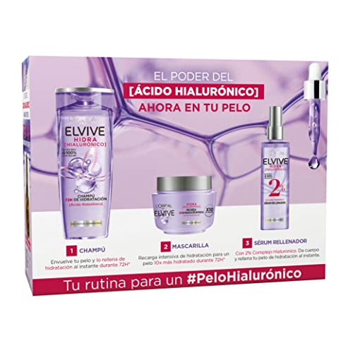 L'Oréal Paris Hidra Hialurónico Cofre Champú 72h Hidratación y Mascarilla 72h Hidratación Intensiva y Sérum Rellenador