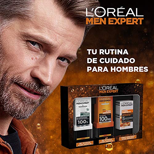 L'Oréal Paris Men Expert Hydra Pack Gel de Ducha Calmante, Gel de Ducha Taurina y Crema Hidratante Anti-Fatiga 24H, 300 + 300 + 50 ml