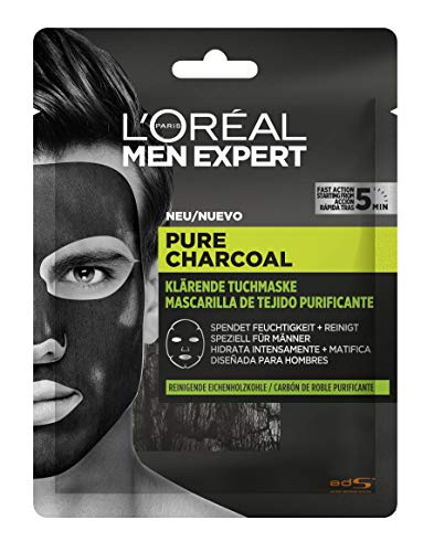 L'Oréal Paris Men Expert Pure Charcoal Mascarilla de Tejido Purificante para Hombres 30g