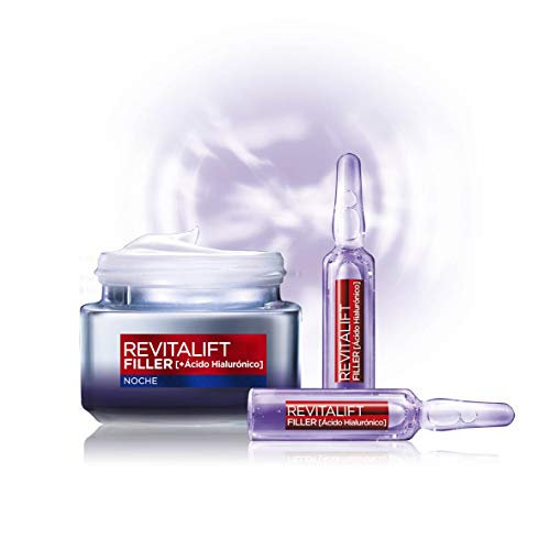 L'Oreal Paris Revitalift Filler Set de 7 Ampollas Rellenadoras y Crema de Noche Revitalizante, con Ácido Hialurónico Puro, 1.3 ml cada Ampolla y 50 ml