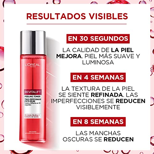 L'Oréal Paris Revitalift Tónico Perfeccionador Efecto Tensor, 5% Ácido Glicólico y Extracto de Sandía, Piel Suave y Brillante en 30 segundos, 180 ml