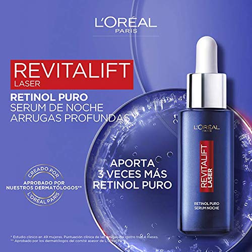 L'Oréal Paris Sérum de Noche Revitalift Laser con Retinol Puro, Cuidado Antiedad, Corrige Arrugas Profundas, 30ml