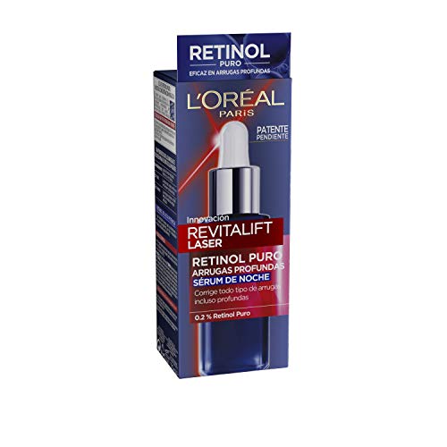 L'Oréal Paris Sérum de Noche Revitalift Laser con Retinol Puro, Cuidado Antiedad, Corrige Arrugas Profundas, Incluye 3 Muestras de Sérum de Ácido Hialurónico Revilatift Filler