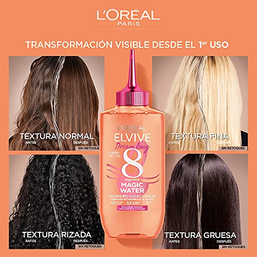 L'Oréal Paris Tratamiento Capilar Fluido Con Tecnología Lamelar, Con aclarado, Para Pelo Largo y Dañado, Cabello Hidratado, Suave y Brillante, Elvive Dream Long Magic Water, 200ml