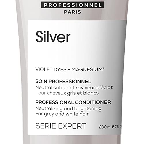 L’Oréal Professionnel | Acondicionador Neutralizador para cabellos grises, blancos o rubios claros, Silver, SERIE EXPERT, 200mL