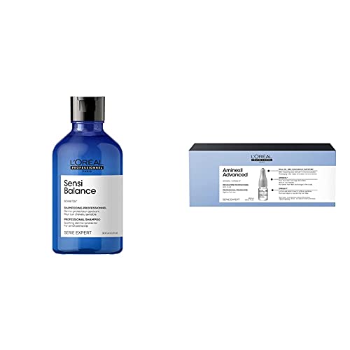 L’Oréal Professionnel | Champú Tratamiento Capilar para el cuero cabelludo sensibilizado, Sensi Balance, SERIE EXPERT, 300mL + Anti-Caida Aminexil 42 x 6 ml