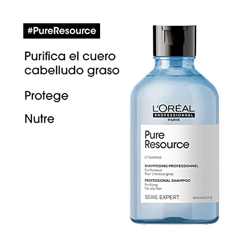 L’Oréal Professionnel | Champú Tratamiento contra el afinamiento capilar para cabellos grasos, Pure Resource, SERIE EXPERT, 300mL