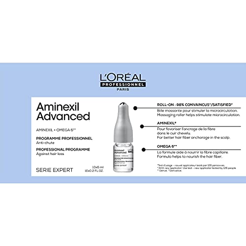 L’Oréal Professionnel | Tratamiento Anti-Afinamiento para un cabello de aspecto más denso y con más cuerpo, Aminexil Advanced, SERIE EXPERT, 10x6 ML