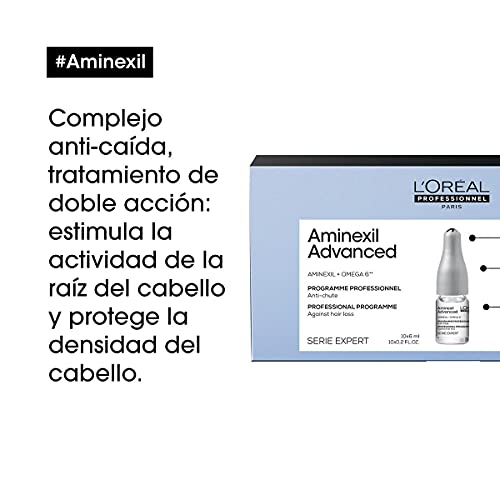 L’Oréal Professionnel | Tratamiento Anti-Afinamiento para un cabello de aspecto más denso y con más cuerpo, Aminexil Advanced, SERIE EXPERT, 10x6 ML
