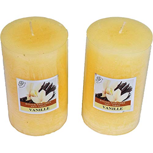 Lote de 2 velas votivas grandes perfumadas, antitabaco, candelabros para la decoración del interior de tu casa y para crear un ambiente marfil, aroma a vainilla 6 x 10 cm, duración 40 h