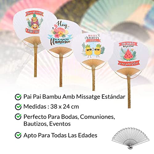 Lote de 20 Pai Pai de Bambú"TROPICAL" - Original PaiPai Diseño con Frases tropicales de papel. Abanicos para fiestas baratos, detalles, recuerdos bodas, bautizos, comuniones paipais