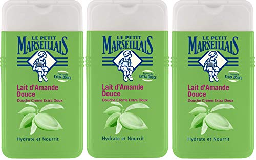 Lote de 3 geles de ducha Le Petit Marseillais extra suaves, con leche de almendra dulce, 250 ml